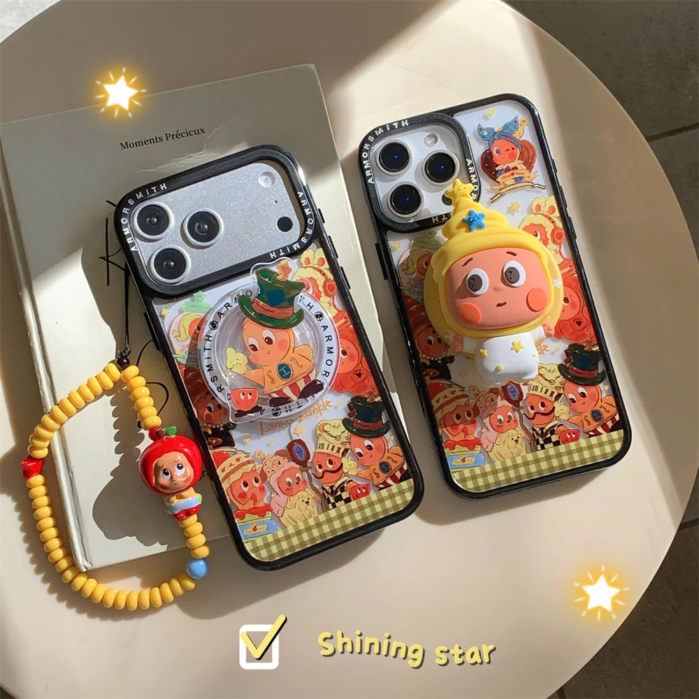 

Kawaii Hat Cartoon Star Baby Magnetic Holder Phone Case For iPhone 17Air 11 12 13 15 14 16 Pro Max Plus Cover with Chain Fundas