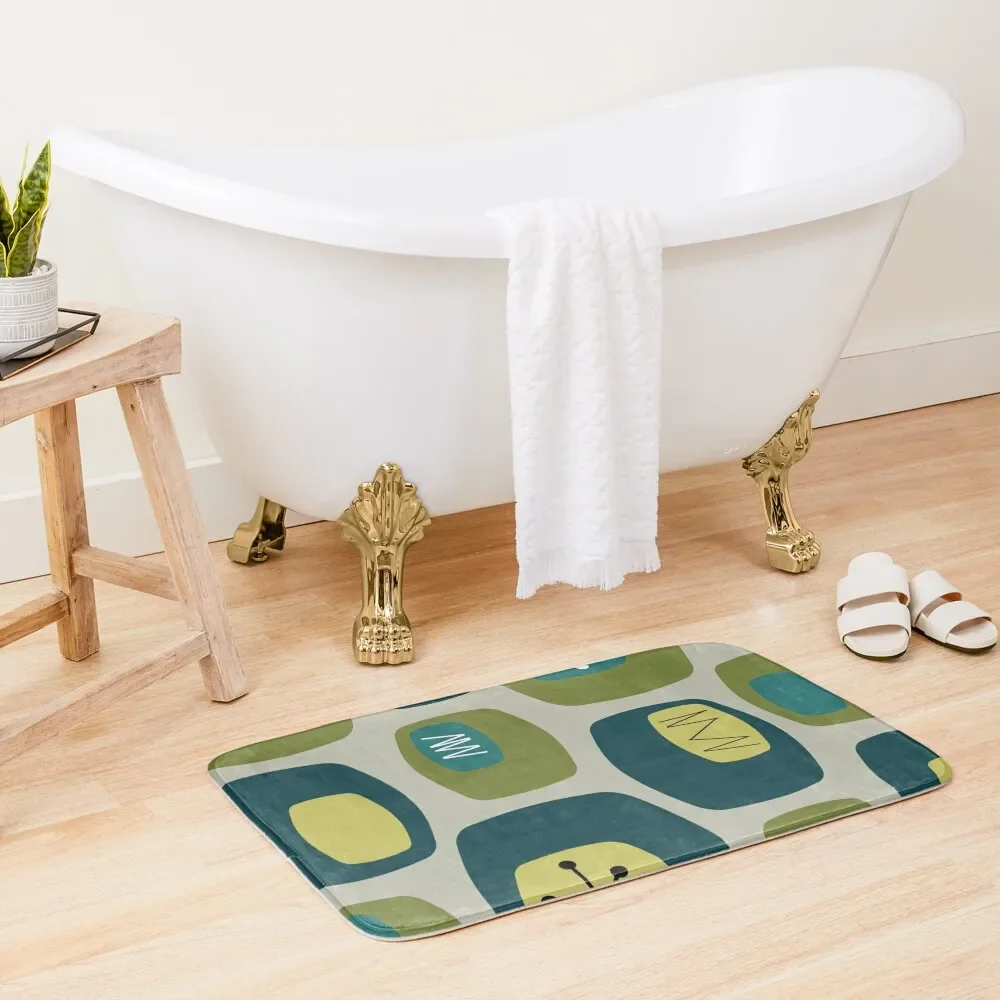 

Mid Century Modern Oblongs Olive Green Bath Mat Carpet For Bathroom DoorEntrance Door Rug Bathroom Mat