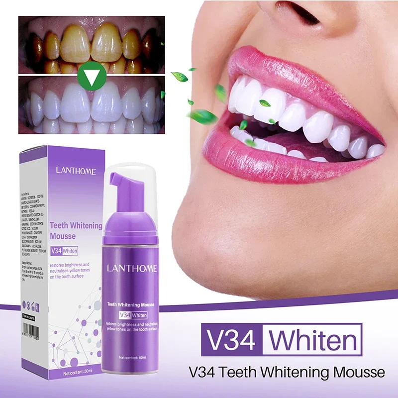 Dentifrice en Mousse V34 pour Blanchiment Efficace des Dents, Produit Oral Remodelé, Jaune, 50ml