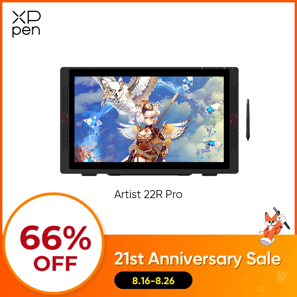 Tablet Gráfico XPPen Artist 22R Pro com Monitor de 21,5 polegadas, Tela para Desenho com Inclinação de 60°, 20 Teclas de Atalho, 2 Rodas, 120% sRGB