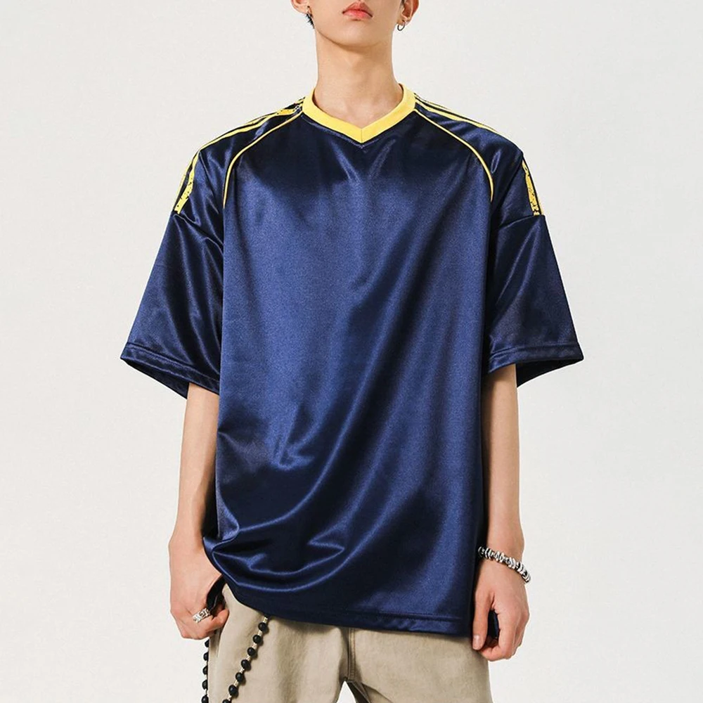 

Men's Solid Color Shiny Short-Sleeved T-Shirt American Retro Fashion Trend Street Casual Loose Breathable Summer New Men's Tops