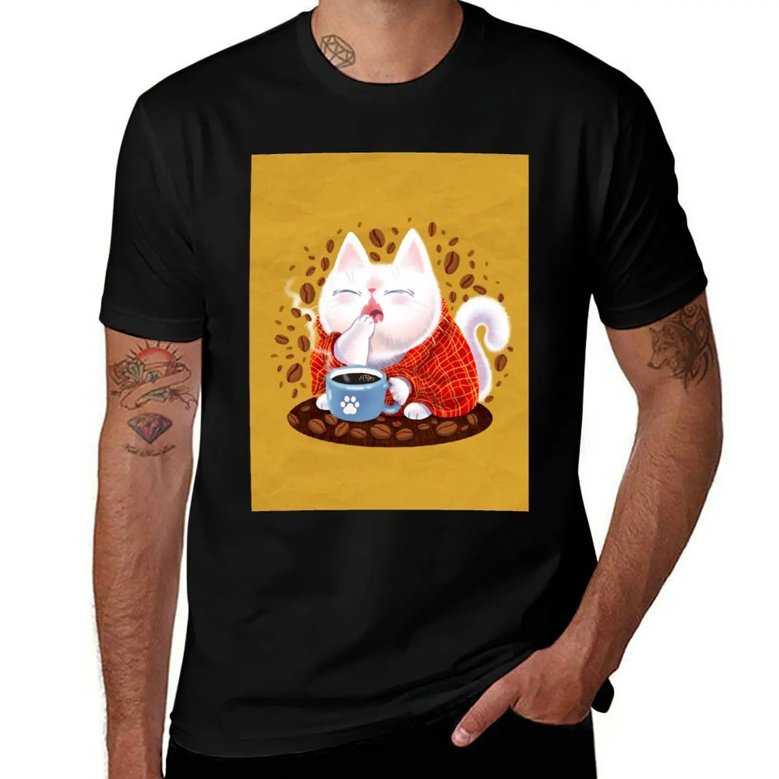 

Cat and coffee T-Shirt oversized t shirt tshirts personalised oversized graphic tee mens t shirts casual stylish
