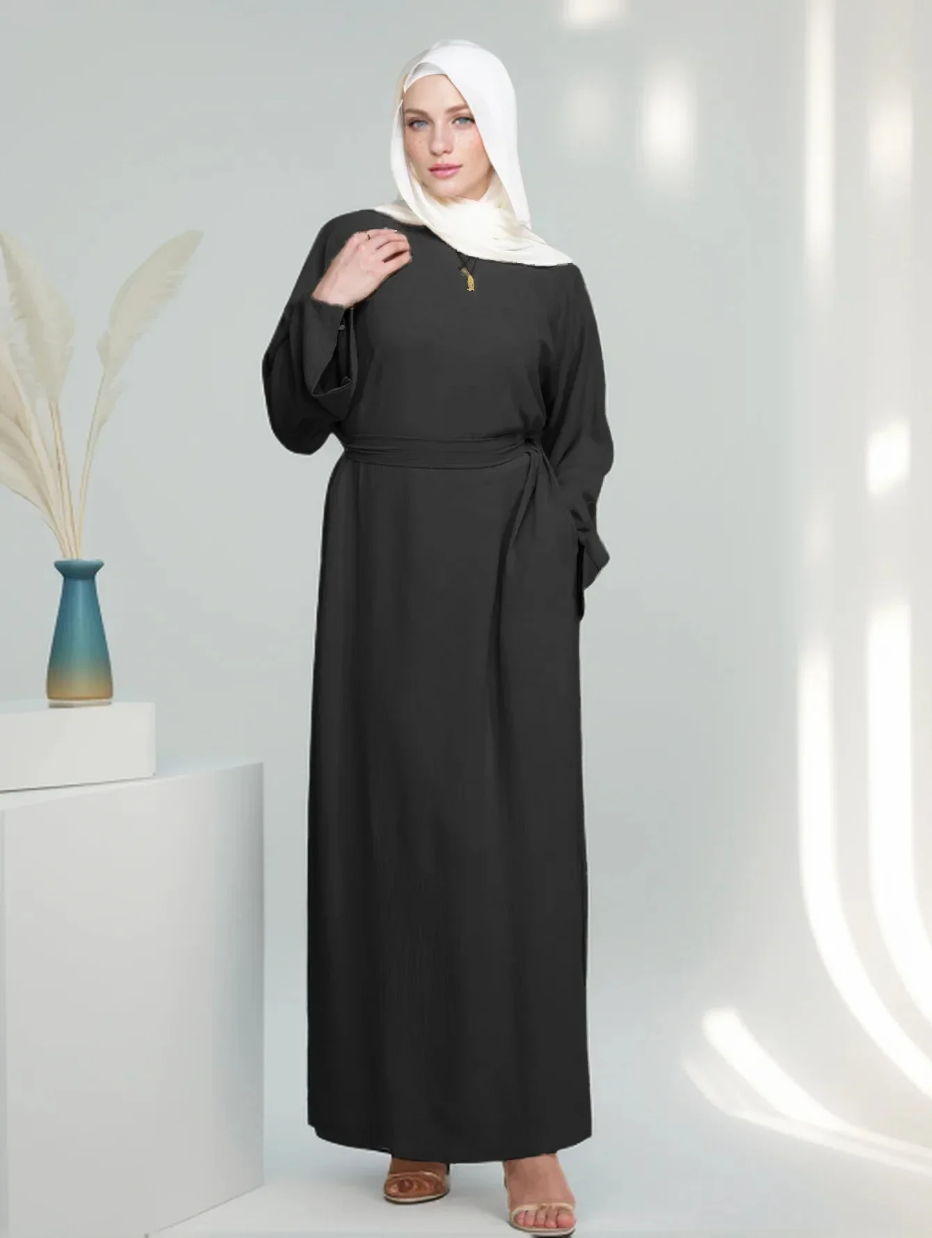 

Eid Women Dress Muslim Abaya Modest Solid Jalabiya Ramadan Long Dresses Vestidos Largos Kaftan Arab Long Robe Morocco Kaftan