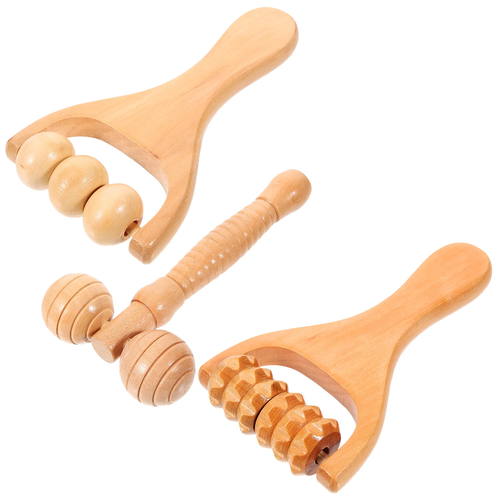 Neck and Waist Soothing Massage Tool 3pcs for Wood Back Rollers Wooden Shoulder