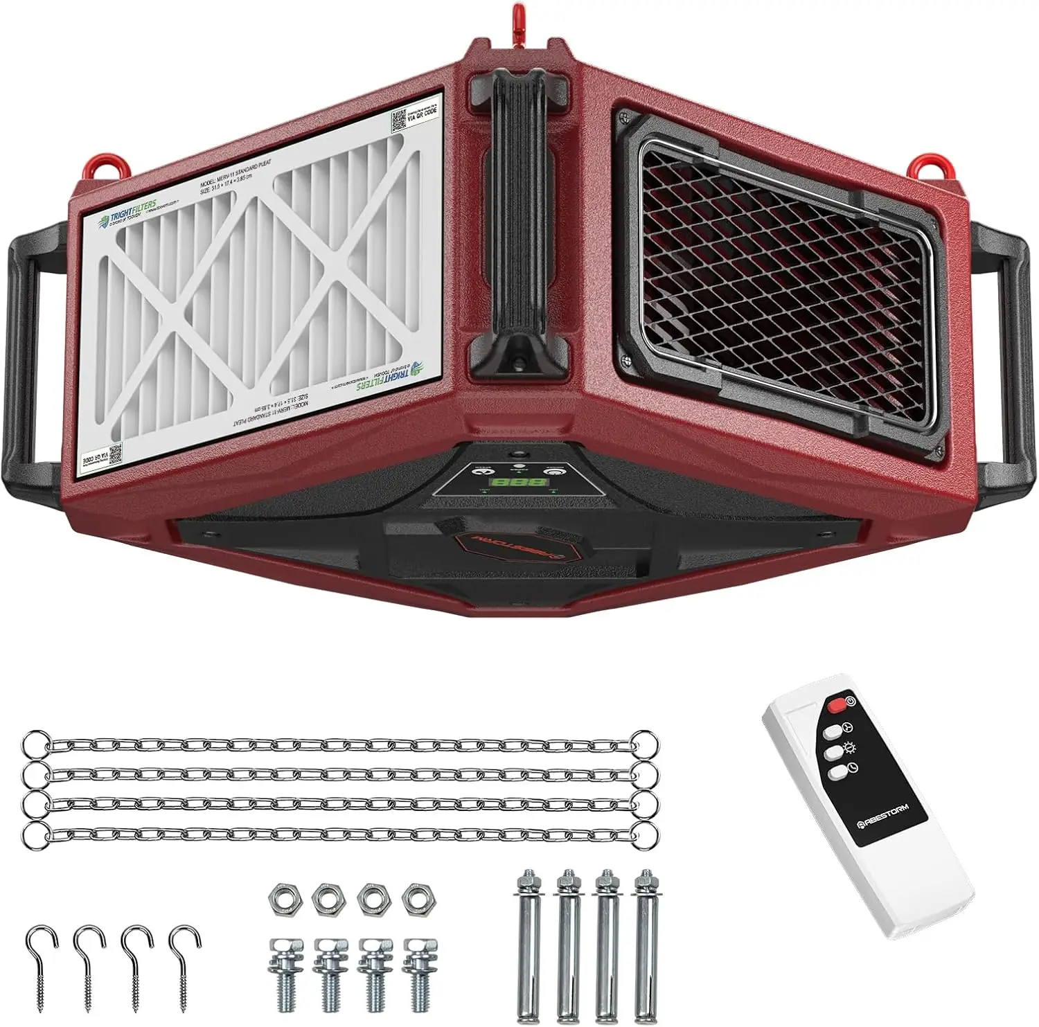 نظام تنقية هواء مدخل 1080 CFM، مجمع غبار ورشة عمل 270 درجة مع جهاز تحكم عن بعد، مثبت على السقف