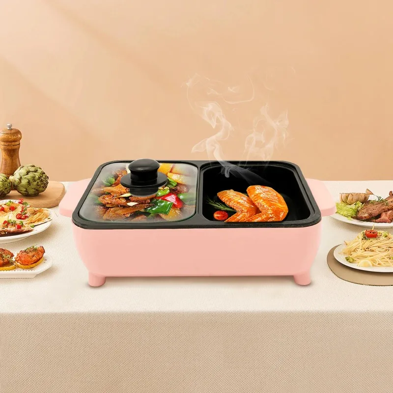 

2 in 1 Electric Hot Pot Kitchen Smokeless Non-stick Baking Pan BBQ Grill