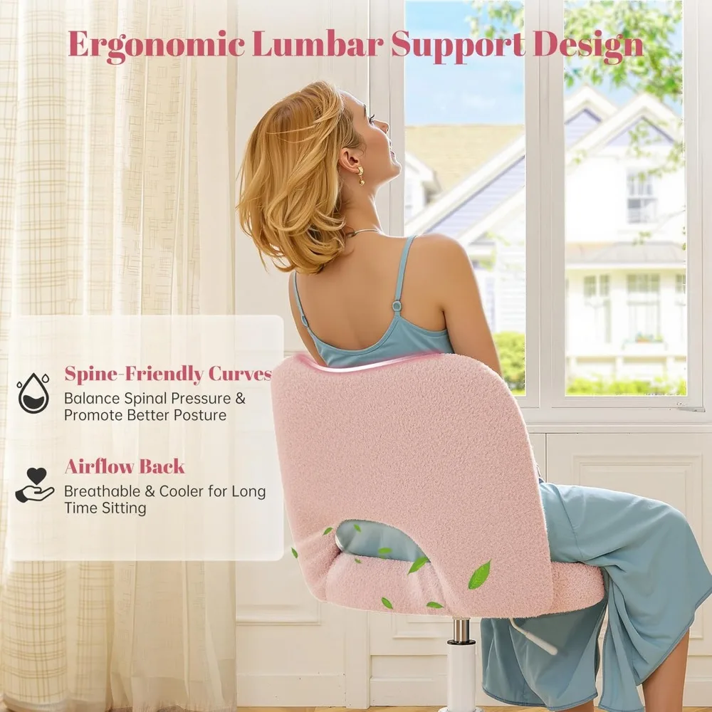 كرسي زينة دوار من القطيفة الوردية مع مسند ظهر وارتفاع قابل للتعديل لمكاتب المكاتب الصغيرة #5