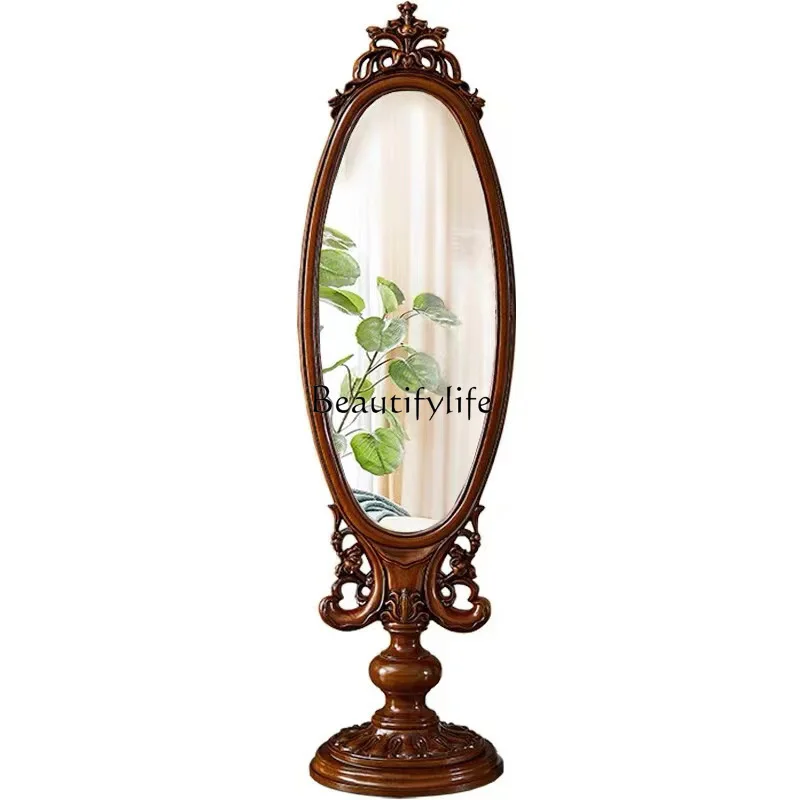 

American Style Solid Wood Full-Length Standing Mirror for Home Use Vintage