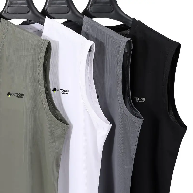 GELITAYIN Plus Size Xl-5xl Ice Silk Mesh Vest 105KG Breathable Quick Dry Letter Outdoor Sports Sleeveless Top Lightweight Swim T