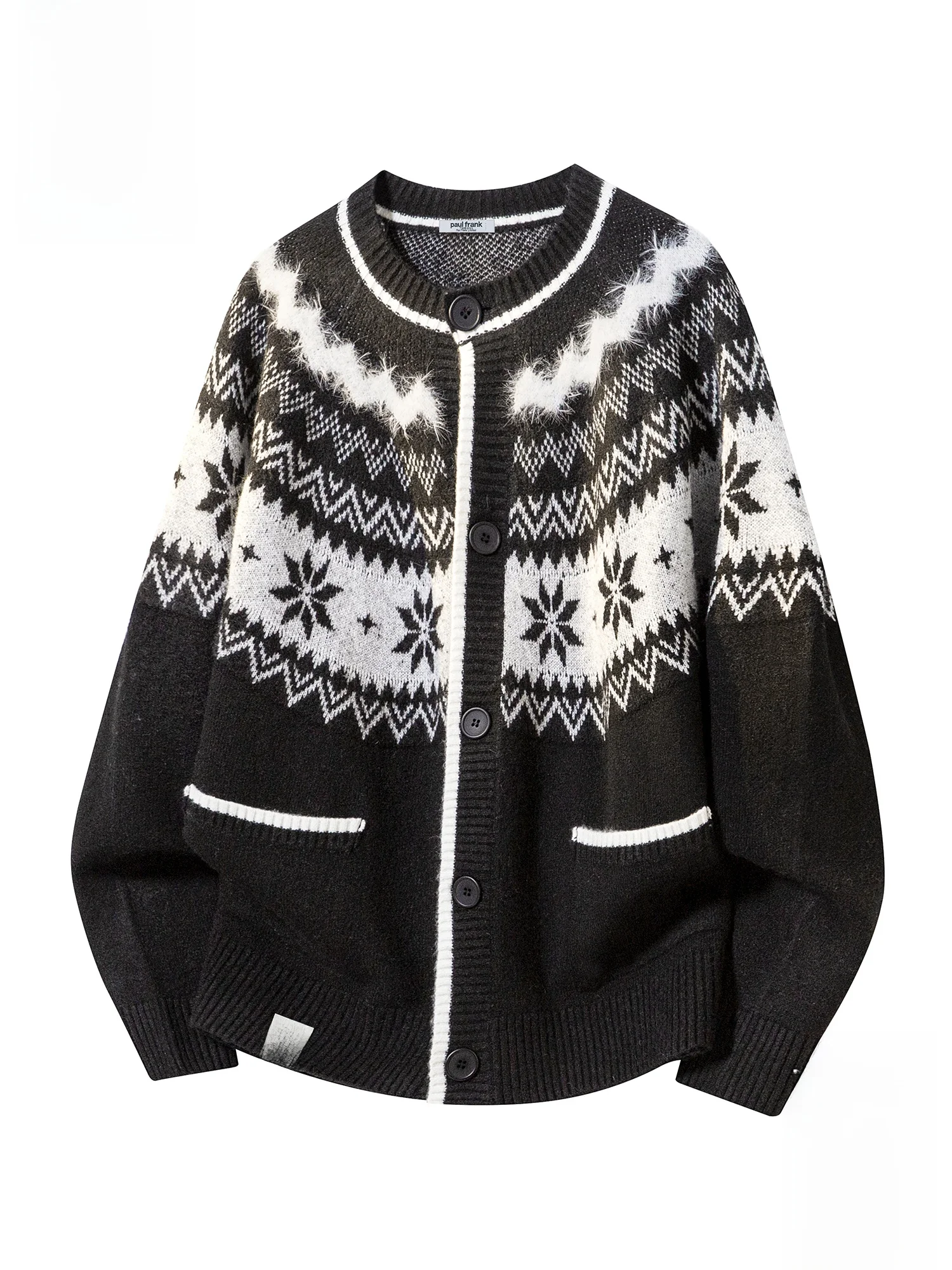 

PaulFrank M round Ne Knitted Sweater Spring Loose Fit Wool Blend Open Cardigan Comfortable Casual Sle Polyester Fiber