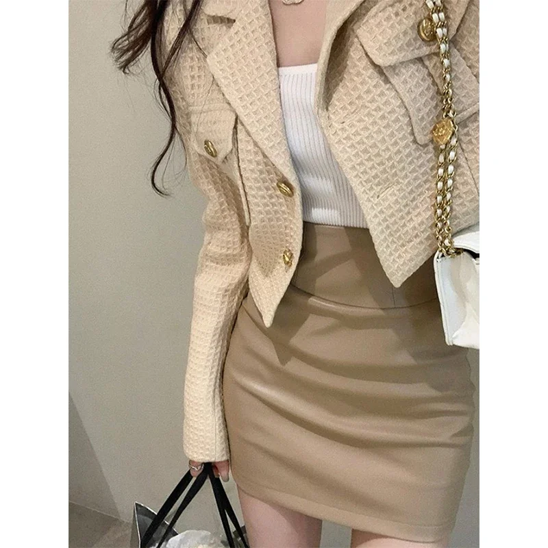 Cropped Jackets Women Elegant Basic Blazer Coats Office Lady Korean Autumn Long Sleeve Slim Simple All Match Outwear New