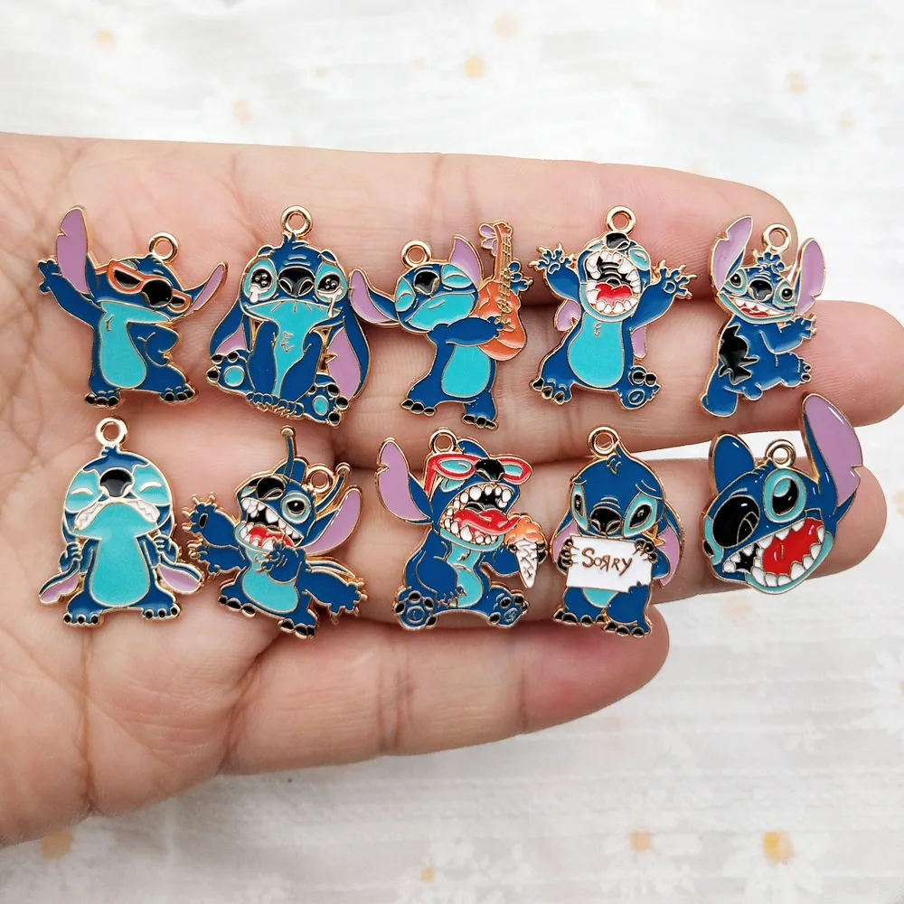 

10pcs Cute Stitch Charm for Jewelry Making Enamel Necklace Pendant Bracelet Phone Accessories Diy Craft Supplies