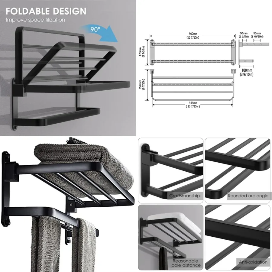 

Bathroom Lavatory Towel Rack with Two Towel Bars, 40cm Towel Holder with Shelf BZ305-A