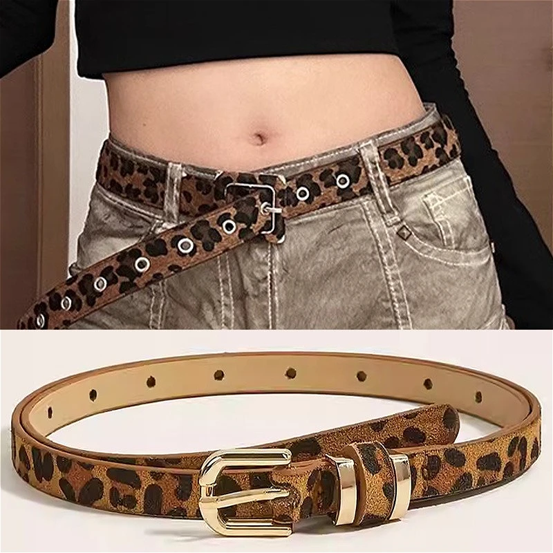 American Snake Skin Leopard Print Versatile Belts for Women Luxury Designer Adjustable Buckle Belt Spice Girl Soft PU Leather