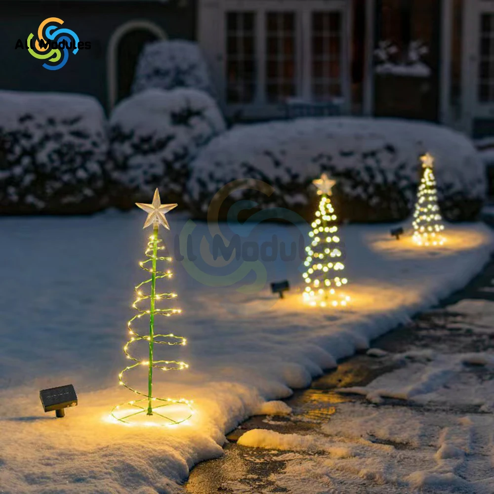 Solar Outdoor Garden Christmas Tree Light Stand Garden LED Ground Lamp String Saterproof IP65 Star Lantern Decorative Light