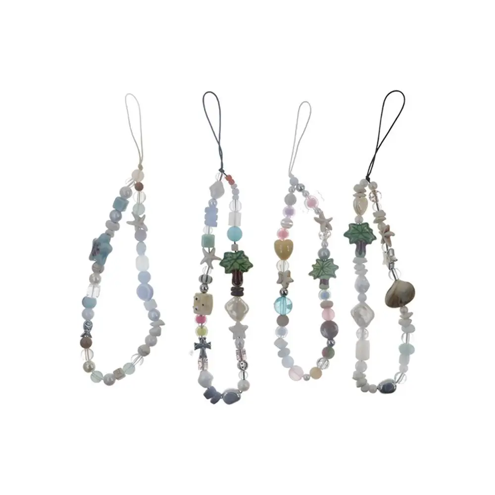 

Beach Starfish Coconut Phone Chain Coconut Tree Acrylic Beaded Beaded Phone Strap Handmade Anti-Lost Smartphone Lanyard