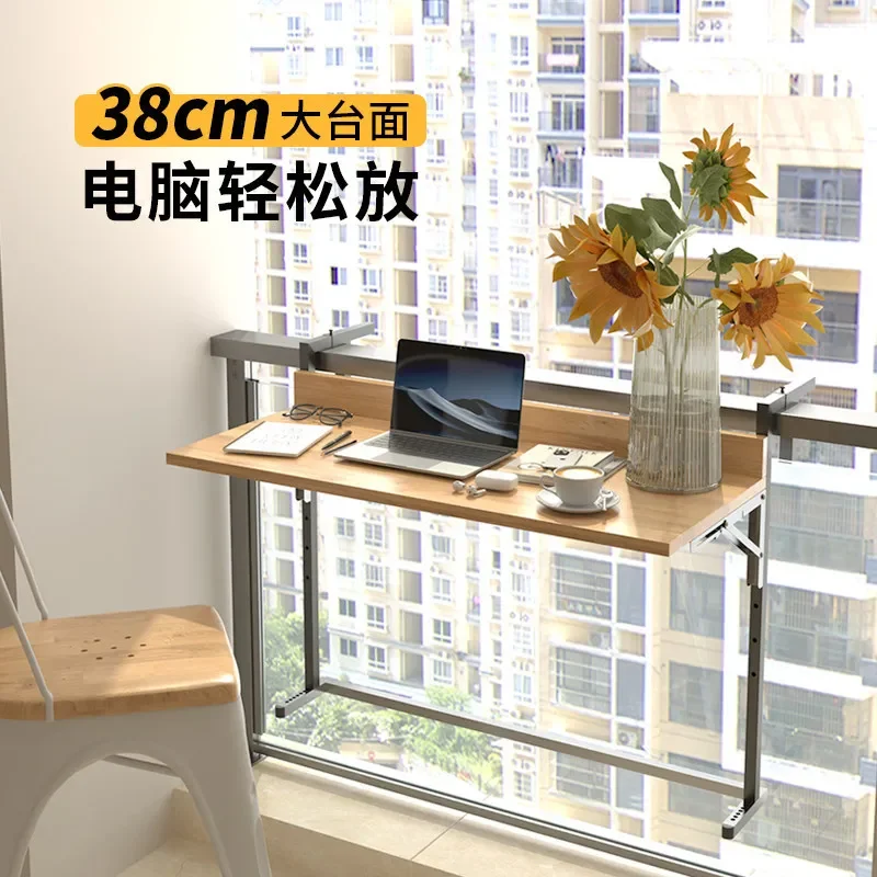 Balcony leisure small bar hanging railing collapsible bar table household hanging guardrail hanging table solid wood