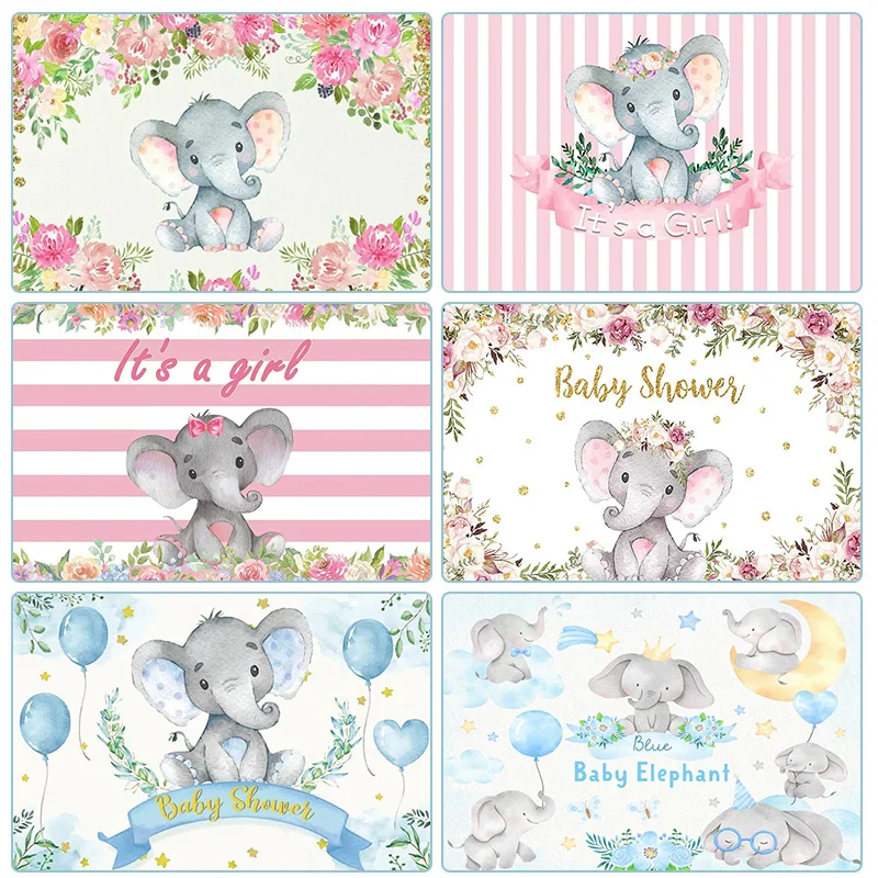 Elephant flower Backdrop Newborn Boy Girl 1st Birthday Party Photography Backdrop Baby Shower Party Decorations Photo Background