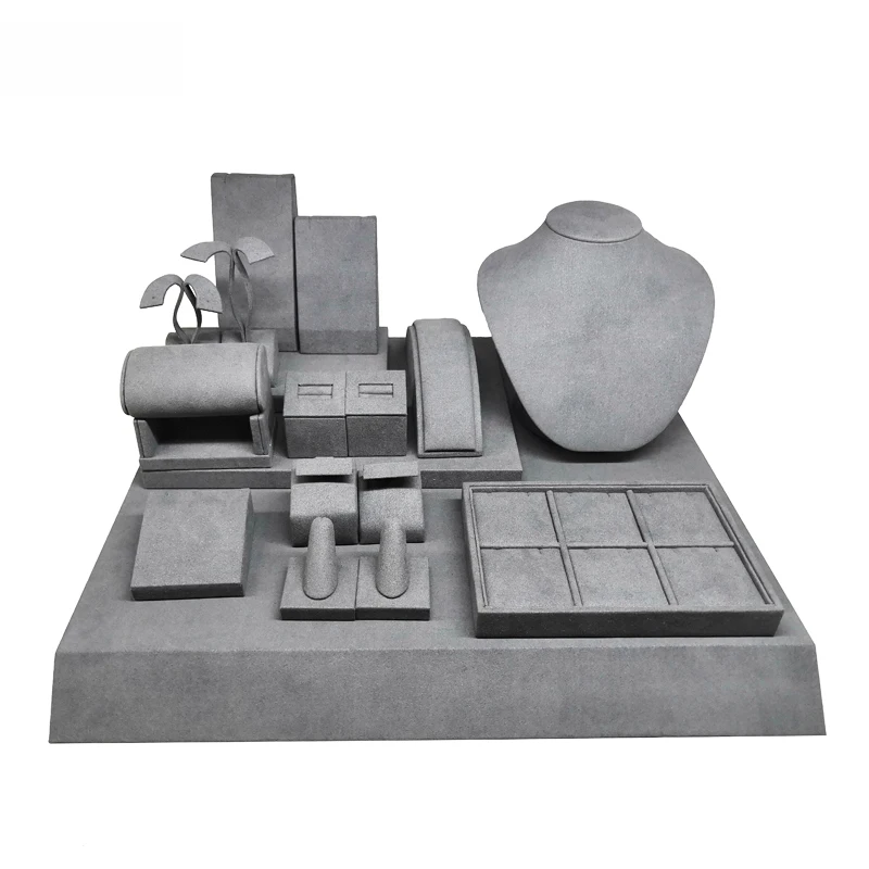 

Custom. gray suede velvet kiosk manufacture direct selling wood luxury jewelry stand display set showcase design for b
