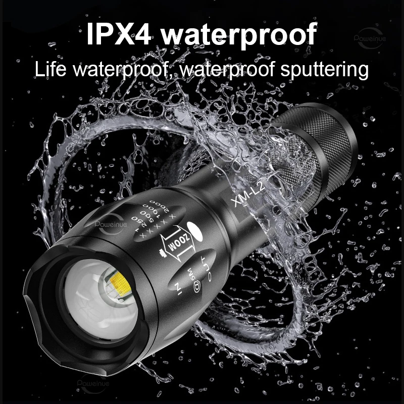 Super Bright XM-L2 LED Flashlight 18650 Rechargeable Torch Most Powerful Flash Light 2000 Lumen High Power Lantern Camping Lamps