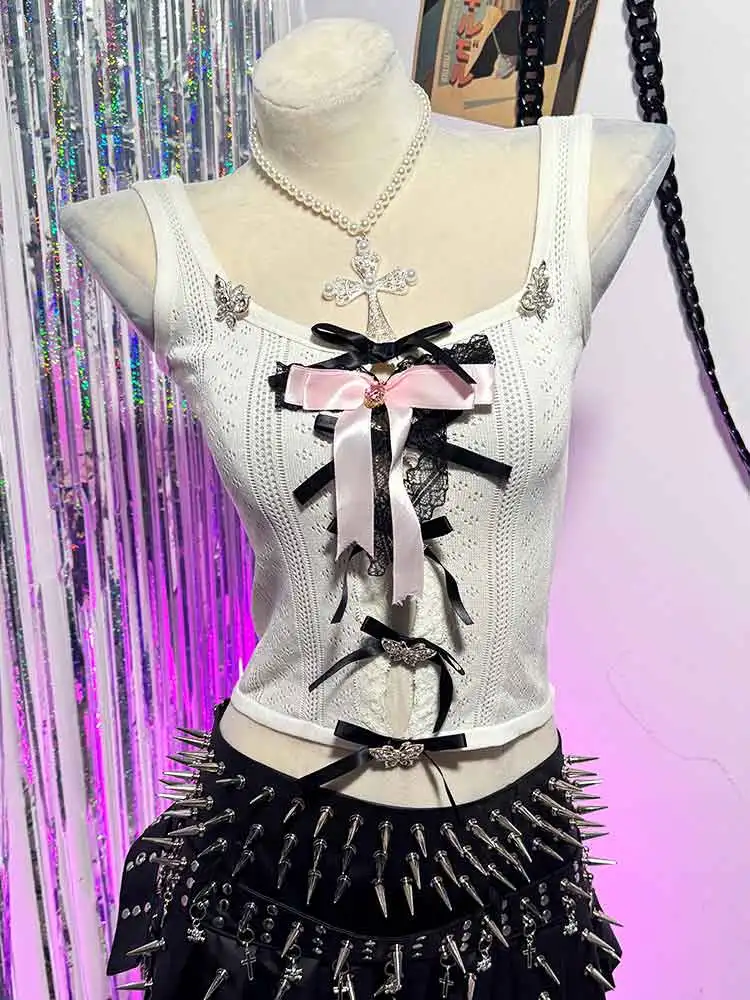 Eco 90s E-Girls Grunge Hand Made Goth Vintage Emo DIY Teen Gothic Fashion Revival Kawaii Y2K TOPS Punk Rock Trendy Harajuku Bow
