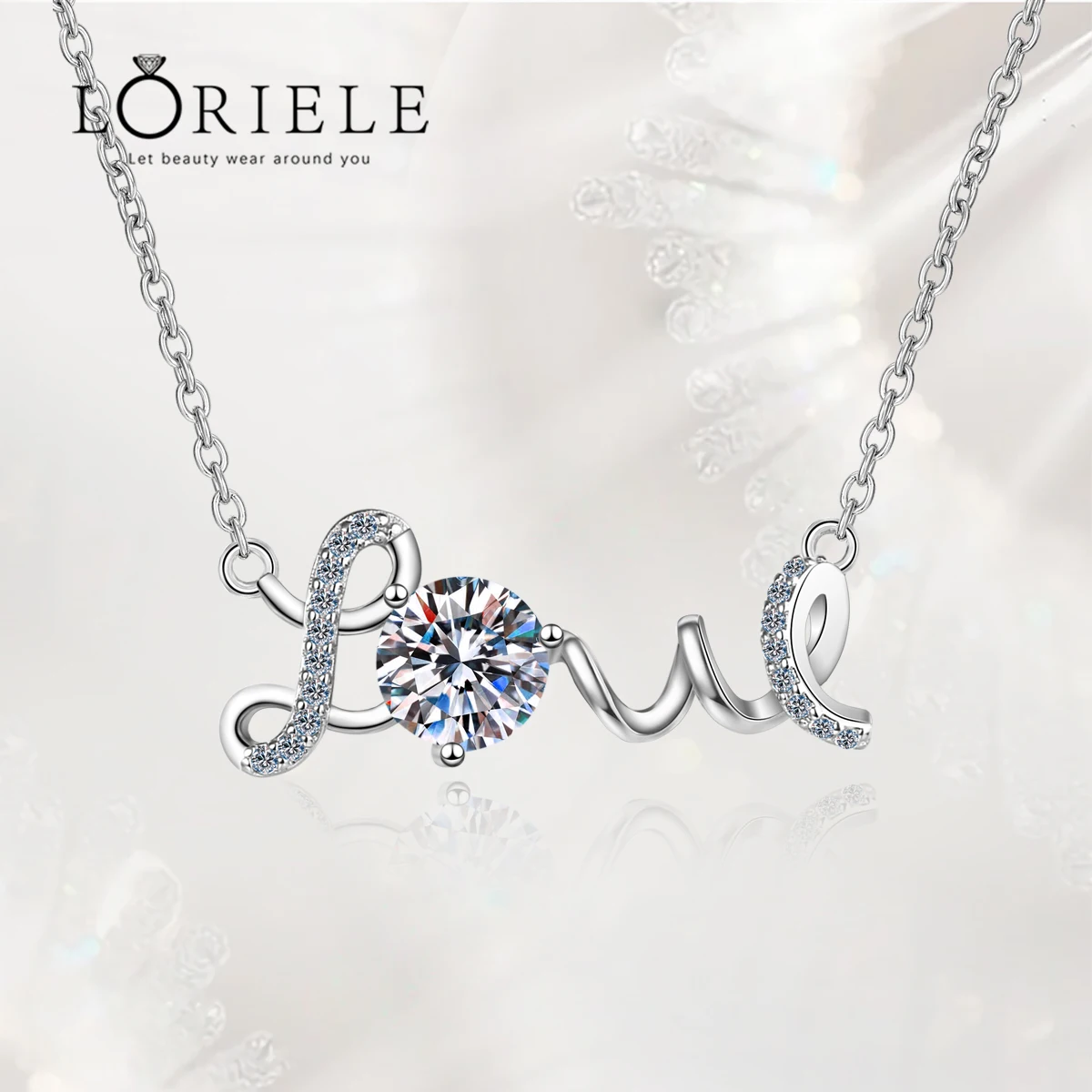 

LORIELE 1CT Moissanite Necklace Lab Diamond Forever Love Pendant Necklace for Girls Anniversary Wedding Christmas Gift Jewelry