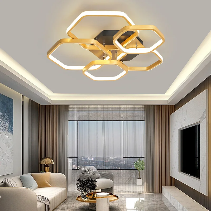 Indoor Hexagon Decor Lamp Chandeliers LED For Living Room Lighting Ceiling Light Bedroom Dining Room Kitchen Home Lustre Fixture