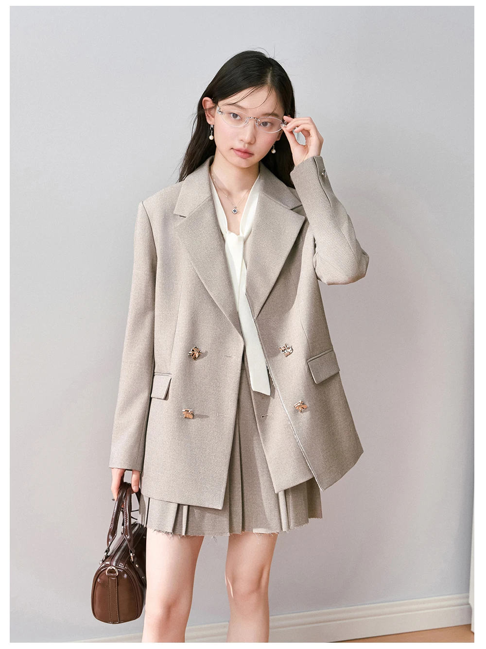 Allingentle الكاكي المرأة 2 قطعة مجموعة مزدوجة الصدر السترة أزياء المرأة تنورة دعوى مجموعة لملابس المكتب تخصيص