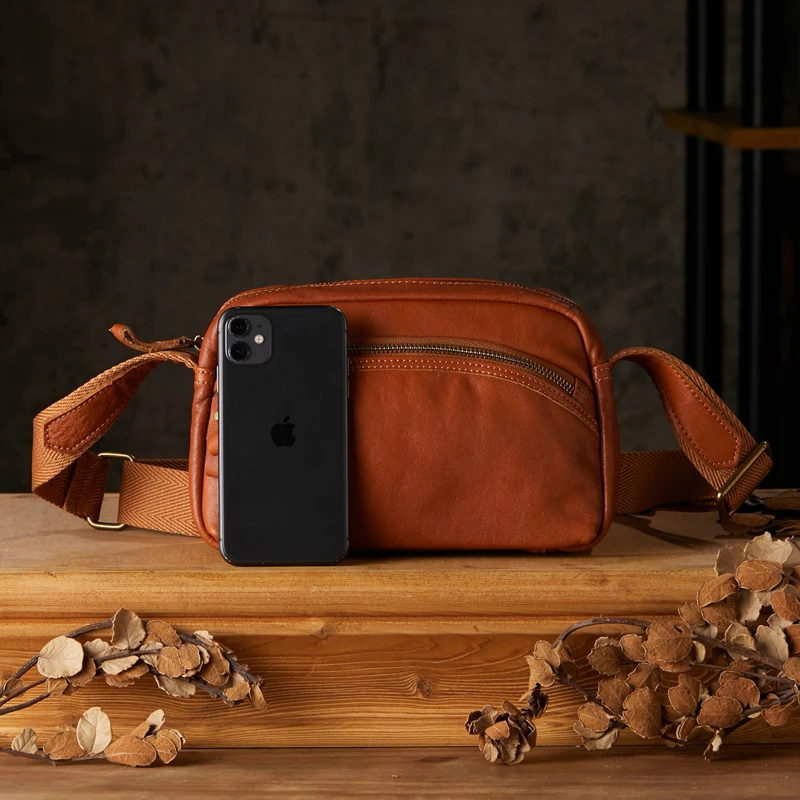 Handmade Genuine Leather Men Cross body Cling Bag Casual Outdoor Cowhide Leather Shoulder Bag Male Daily Office Messenger Bag