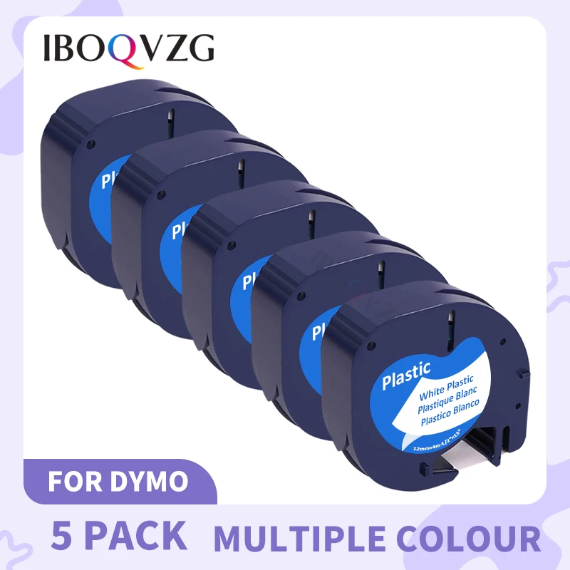 IBOQVZG 91201 5pcs 12mm*4m Black on White Compatible for Dymo Letratag Plastic Tape LT 91331 12267 18769 18771 for LT-100