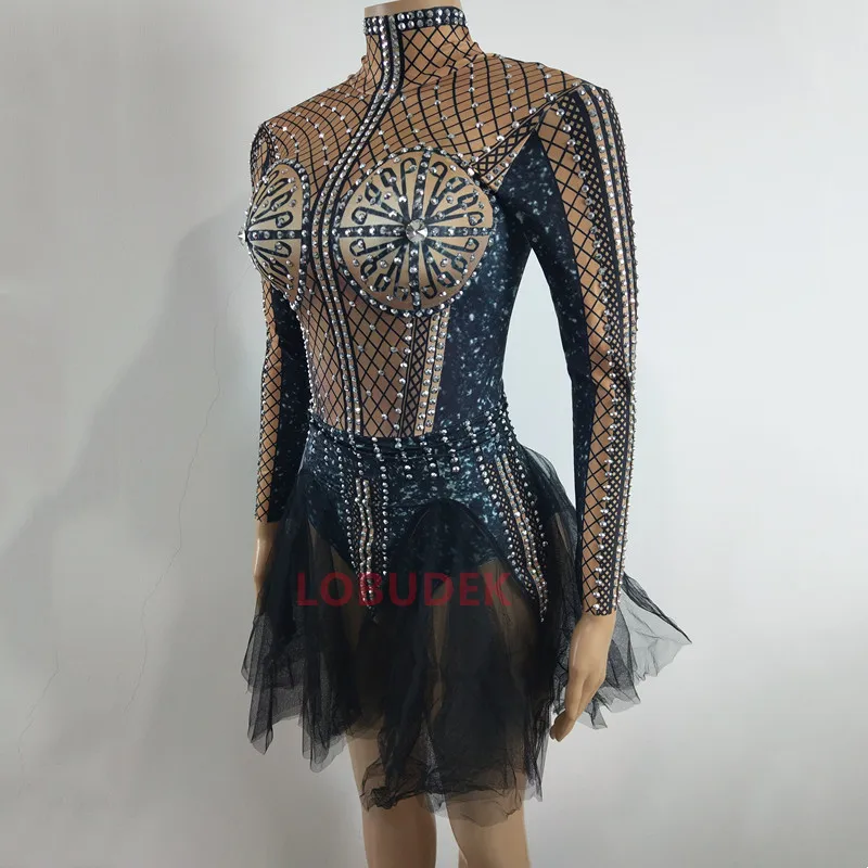 

Блестящие стразы, боди, сетчатое короткое платье, сексуальный костюм для ночного клуба, бара, певицы, танцовщицы, сценической одежды, вечерние, дня рождения, танцевальный костюм