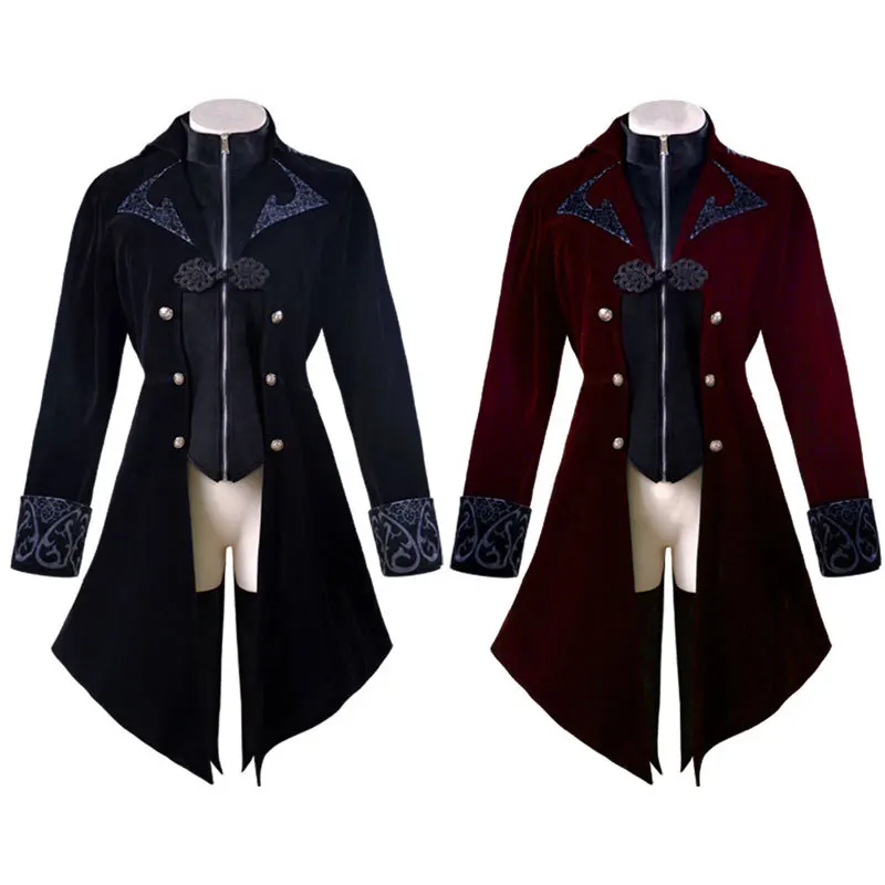 

2022 Steampunk Women Men Medieval Dress costume Velet Stand Collar Tailcoat Gothic Vampire Cosplay Jacket Coats S-5XL