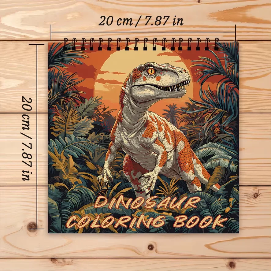 Buku Mewarnai - 7.87 x 7,87 inci 32 halaman Relaksasi Dinosaurus - Hadiah ideal untuk kembali ke sekolah dan liburan