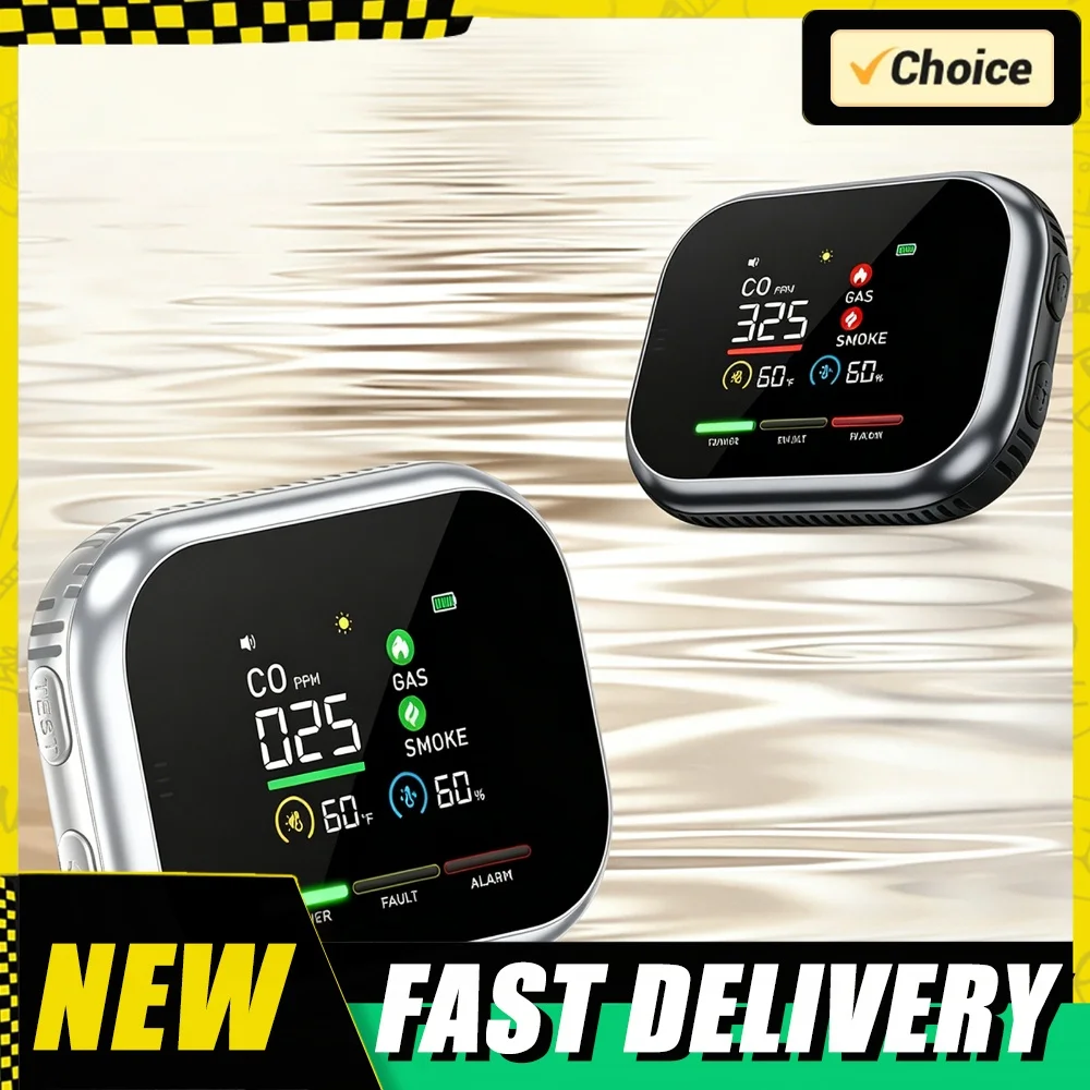 6-in-1 Air Quality Monitor Plug-in Gas Detector Carbon Monoxide Detectors with HD Display Temperature & Humidity Tester for Home