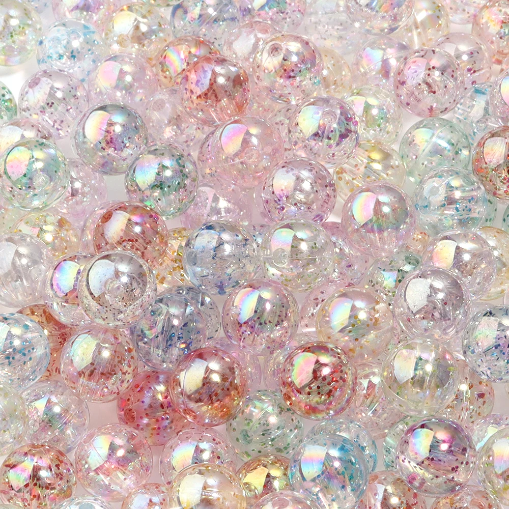 Perles acryliques plaquées de couleur, 8, 10, 12mm, perles rondes brillantes mélangées en vrac pour la fabrication de bijoux, fournitures de colliers et de bracelets, DIY, 50 à 100 pièces