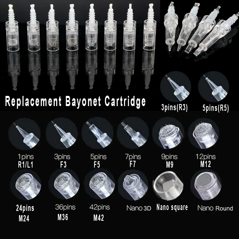 Bayonet Cartridge Replacement For Derma Pen Micro Needle 1/3/5/7/9/ 12 Pin /24/ 36 Pins 42/ Nano mym/N2/M7/M5/E30 Dr Pen Needles