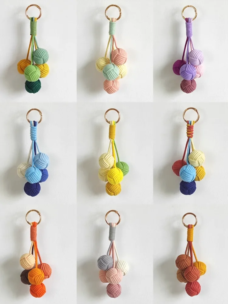 Bag Pendant Keychain Hand Woven Colored Wool Ball Keychain Pendant Man Or Woman Gift