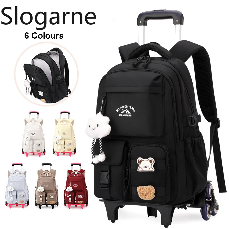 2026 Children Wheeled Backpack Students Schoolbag Rolling Backpacks Bag Kids School Trolley Bookbag Girls School Bag with Wheels