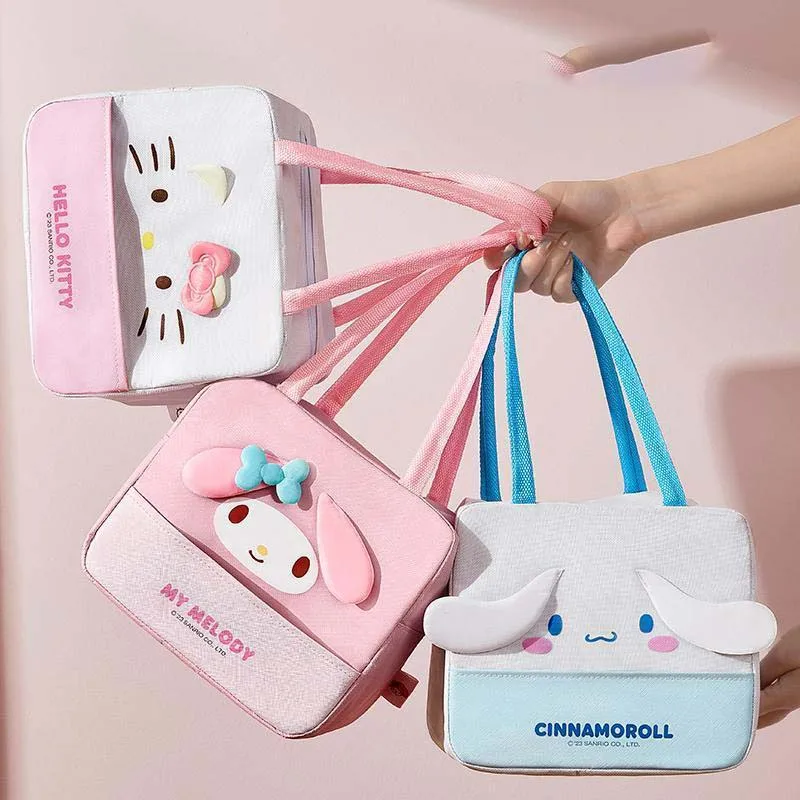 Licensed Sanrio Cute Hello Kitty My Melody Cinnamoroll Insulated Cooler Waterproof Handbag Portable Gift for Girls Office Women
