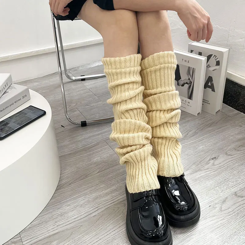 New Fashion Trend in JK Lolita Leg Warmers Women's Autumn Winter Knitted Foot Cover Long Socks White Black Brown Lovely 70cm