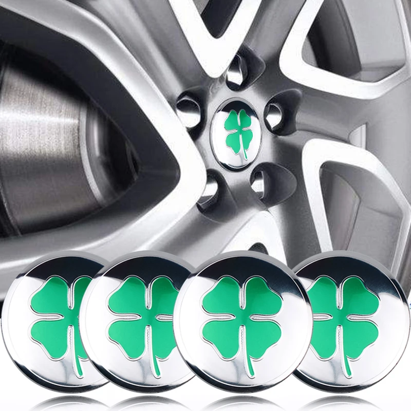 56MM Car Four Leaf Clover Badge Wheel Center Cover Sticker Hub Cap Decal for Alfa Romeo Giulia Sportiva Stelvio Giulietta Tonale