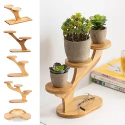 Bamboo Wood Flowerpot Tray Plants Stand Multi-layer Succulents Bonsai Organizer Desktop Ornament Home Decoration