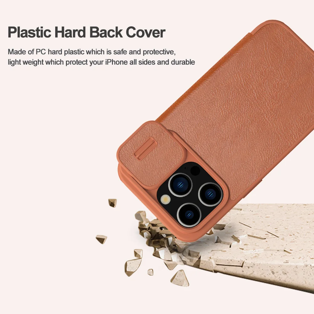 Nillkin For iPhone 14 Pro Max/15 Pro 14 15 Plus Qin Pro Flip cover leather Lens slide cover protective cover phone case shell