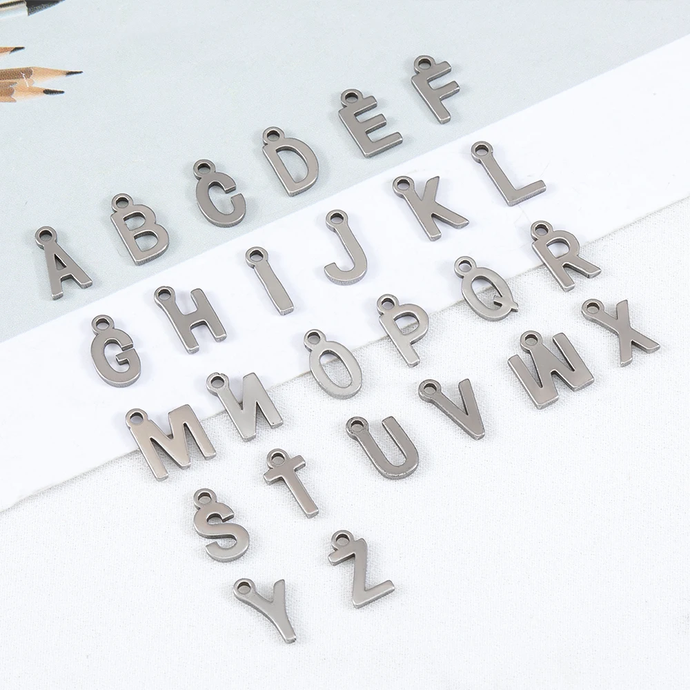 50pcs Mini A to Z Initial Charms Stainless Steel Letter Charms Alphabet Pendants DIY Earrings Necklaces Jewelry Making Wholesale