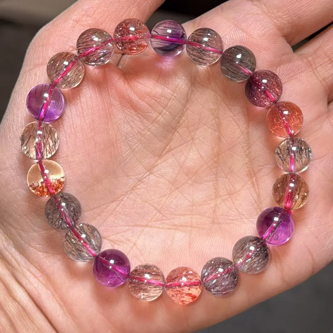 Natural Red Super 7 Lepidocrocite Quartz Bracelet Jewelry Woman Men Clear Round Beads AAAAAAA