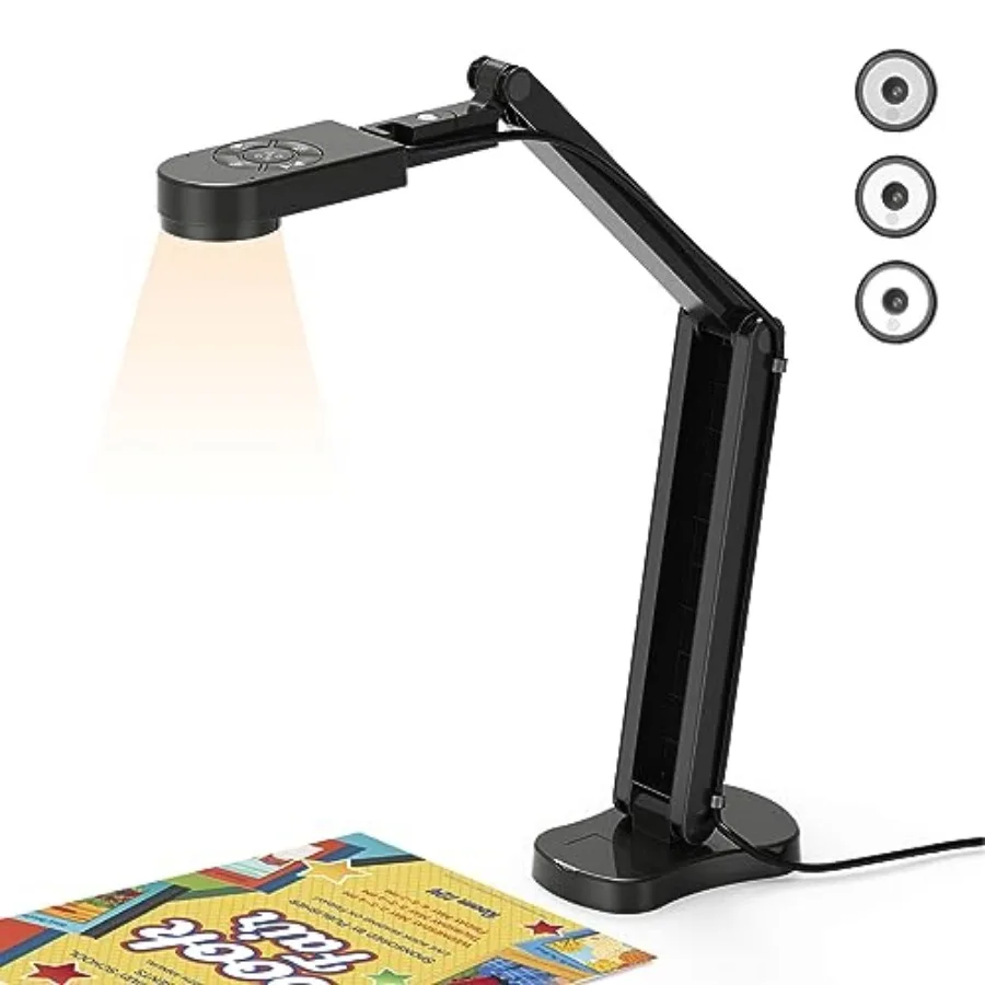 THUSTAR 8MP Document Camera and Webcam 4K with Dual Microphones, USB Visualiser A3-Size, 3-Level LED Lights, Image Invert Funct