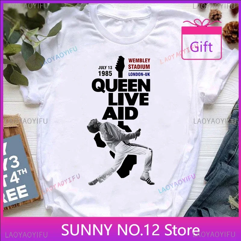 Rock Queen Band Tshirt Women Freddie Mercury Print Vintage T Shirt Aesthetic Clothes Summer Top Female Pink Graphic T-Shirts