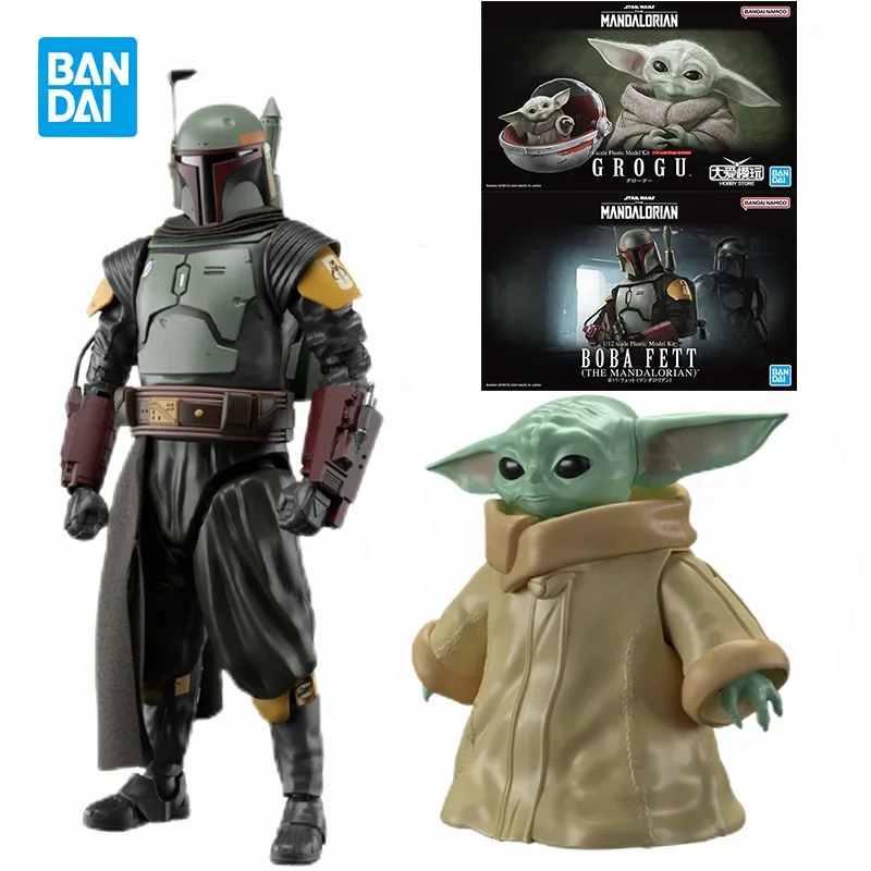 Original Bandai 1/12 Star Wars Boba Fett Yoda Baby Anime Figur Action Figures Collection Assemble Model Toys