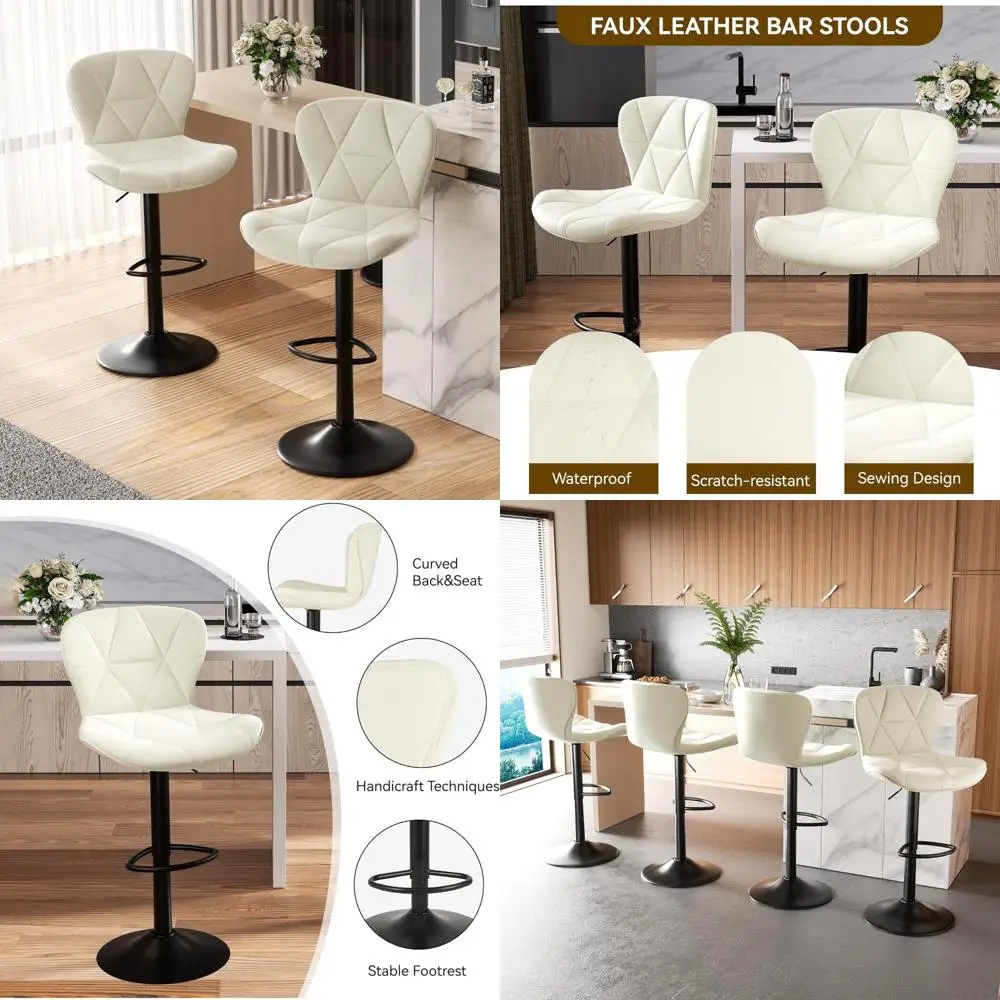 Ensemble de 2 tabourets de bar modernes, tabourets de bar pivotants rembourrés en simili cuir réglables, chaises de comptoir avec dossier pour cuisine isla