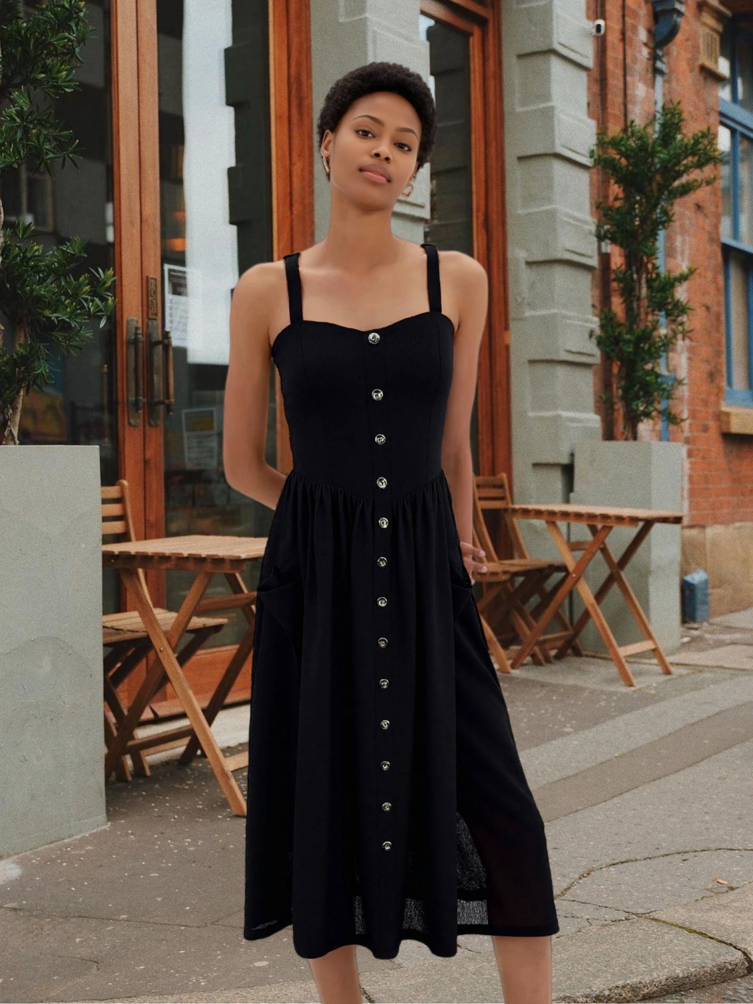 Joyccin Vintage Backless Sundress Womens Trendy Mini Beach Dress Button Detail Summer Casual Sexy Boho Style Sleeveless Vestidos